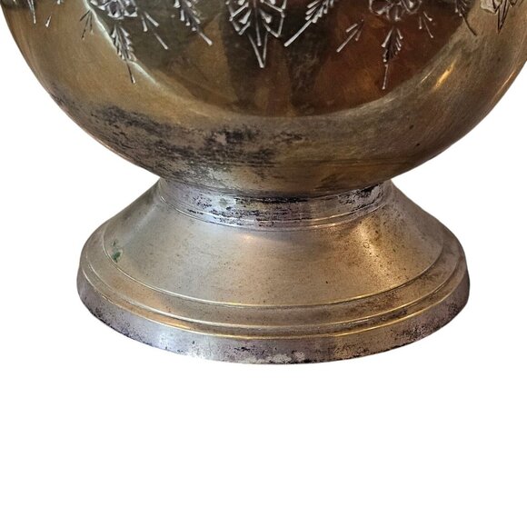 Vintage Etched Silver Plated Deco Bowl Vase With Handle Floral Design Art Nouvea - Picture 7 of 14